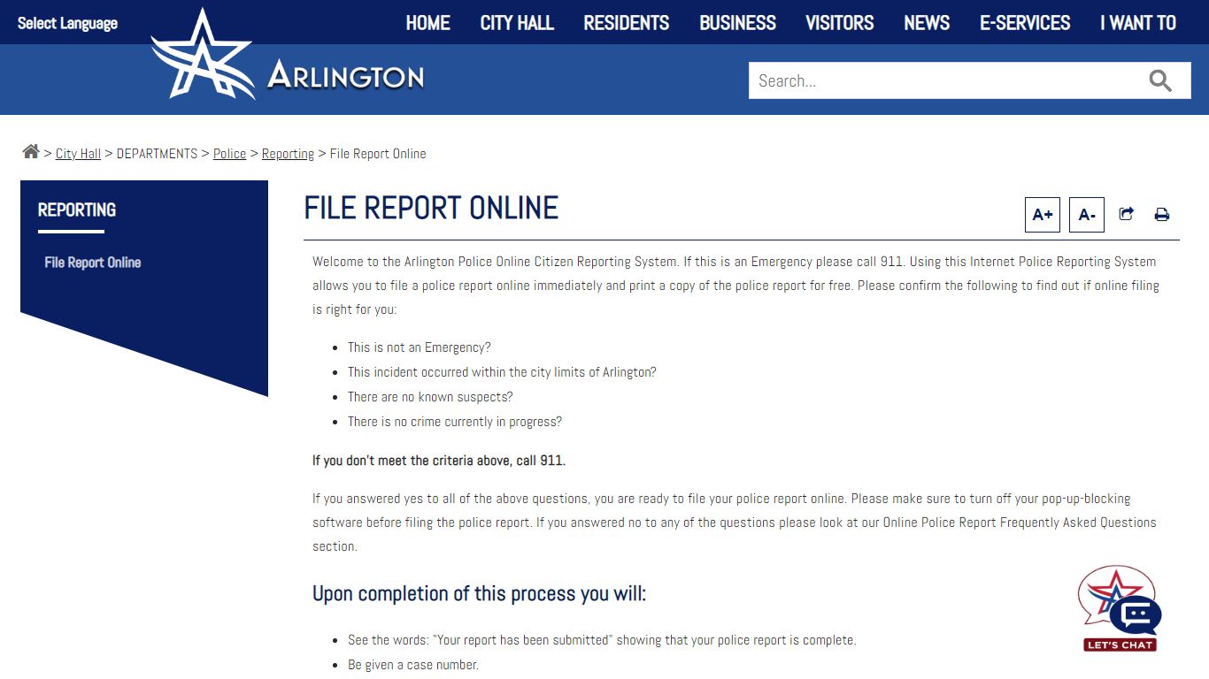 File Report Online - City of Arlington