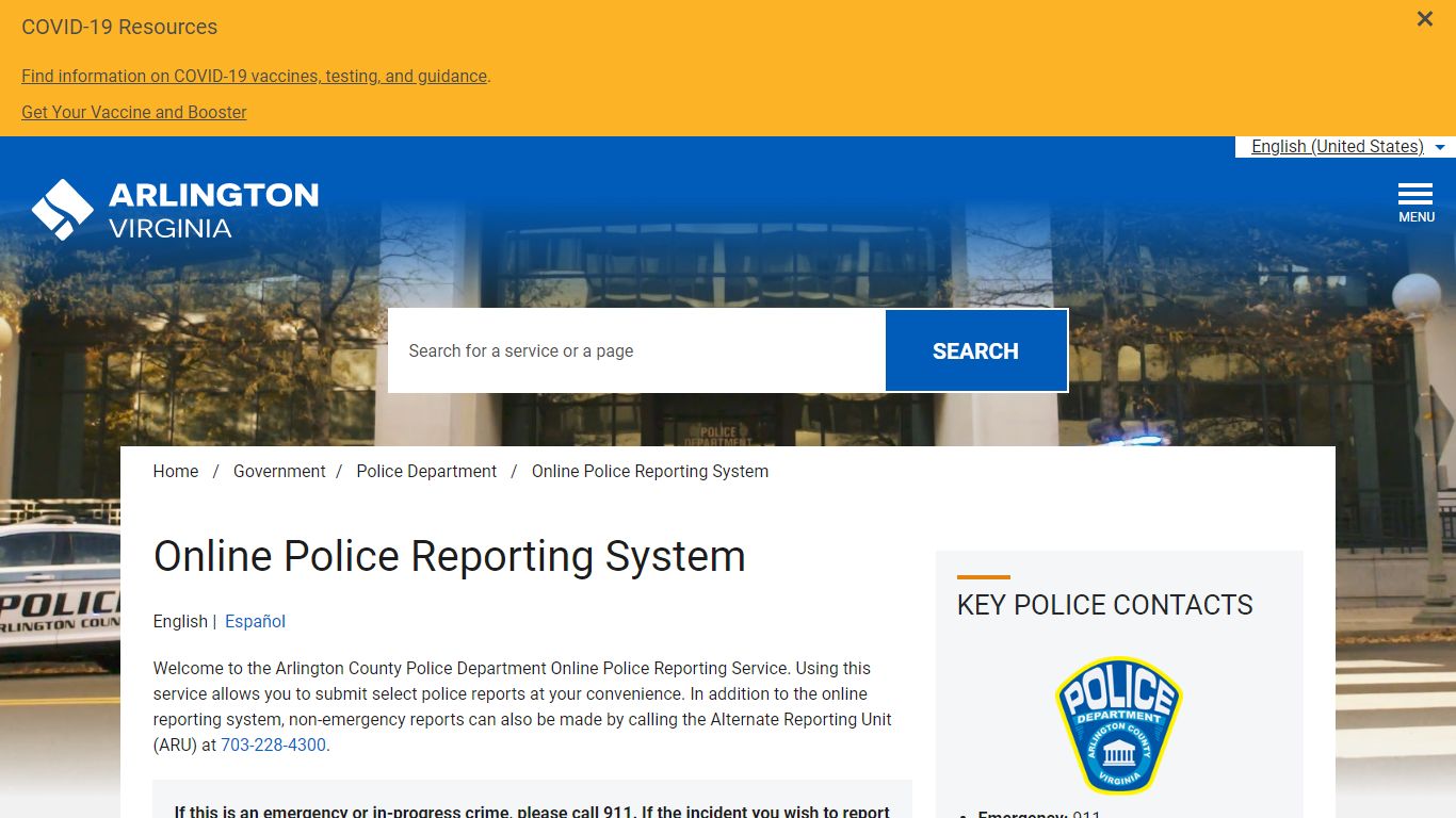 Online Police Reporting System - Arlington County, Virginia
