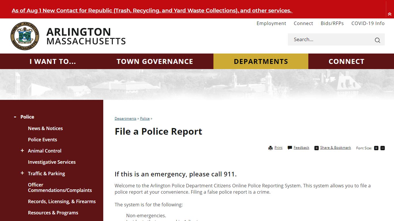 File a Police Report | Town of Arlington